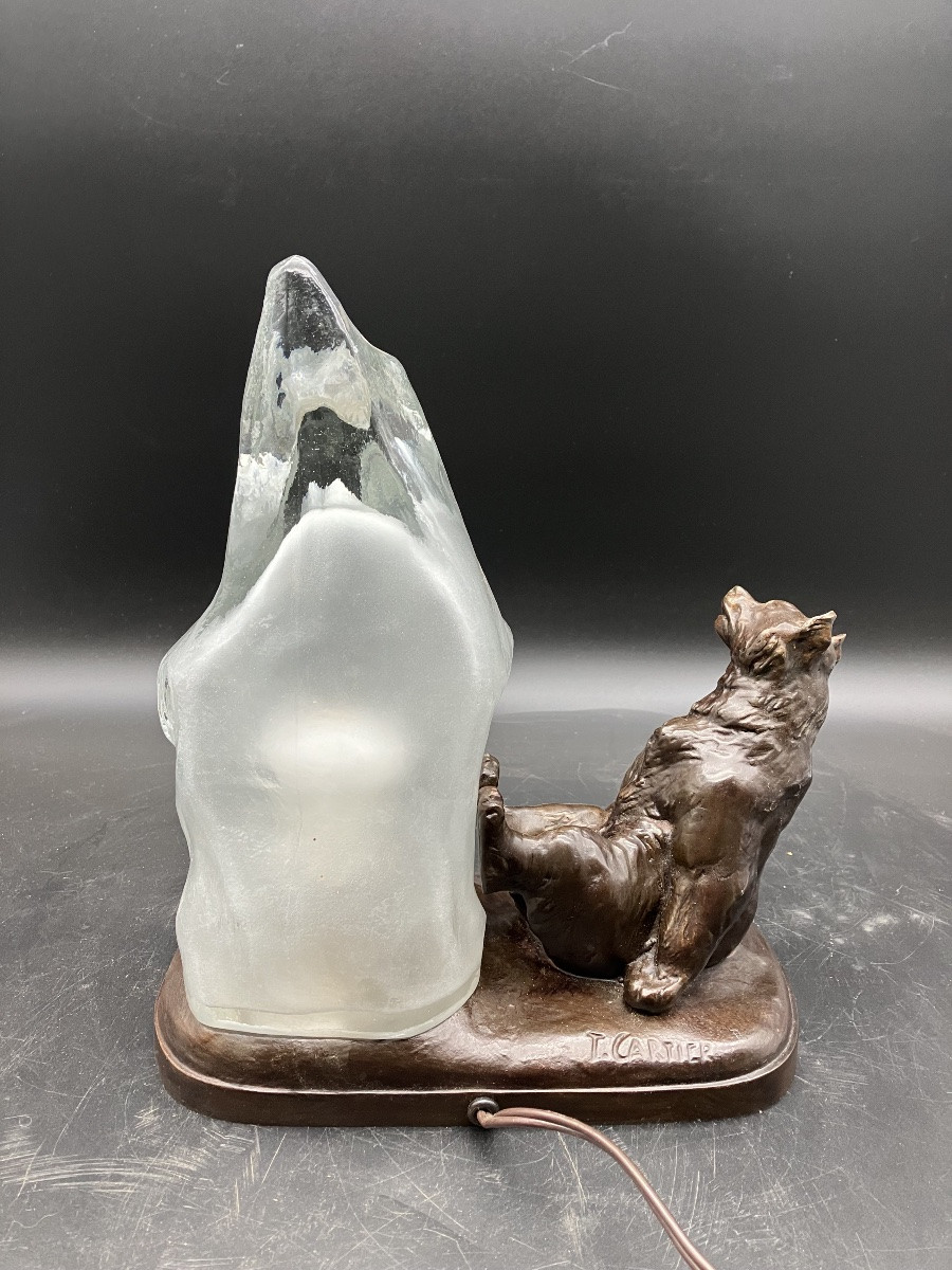 Thomas Cartier Art Deco Polar Bear Lamp In Patinated Spelter -photo-3