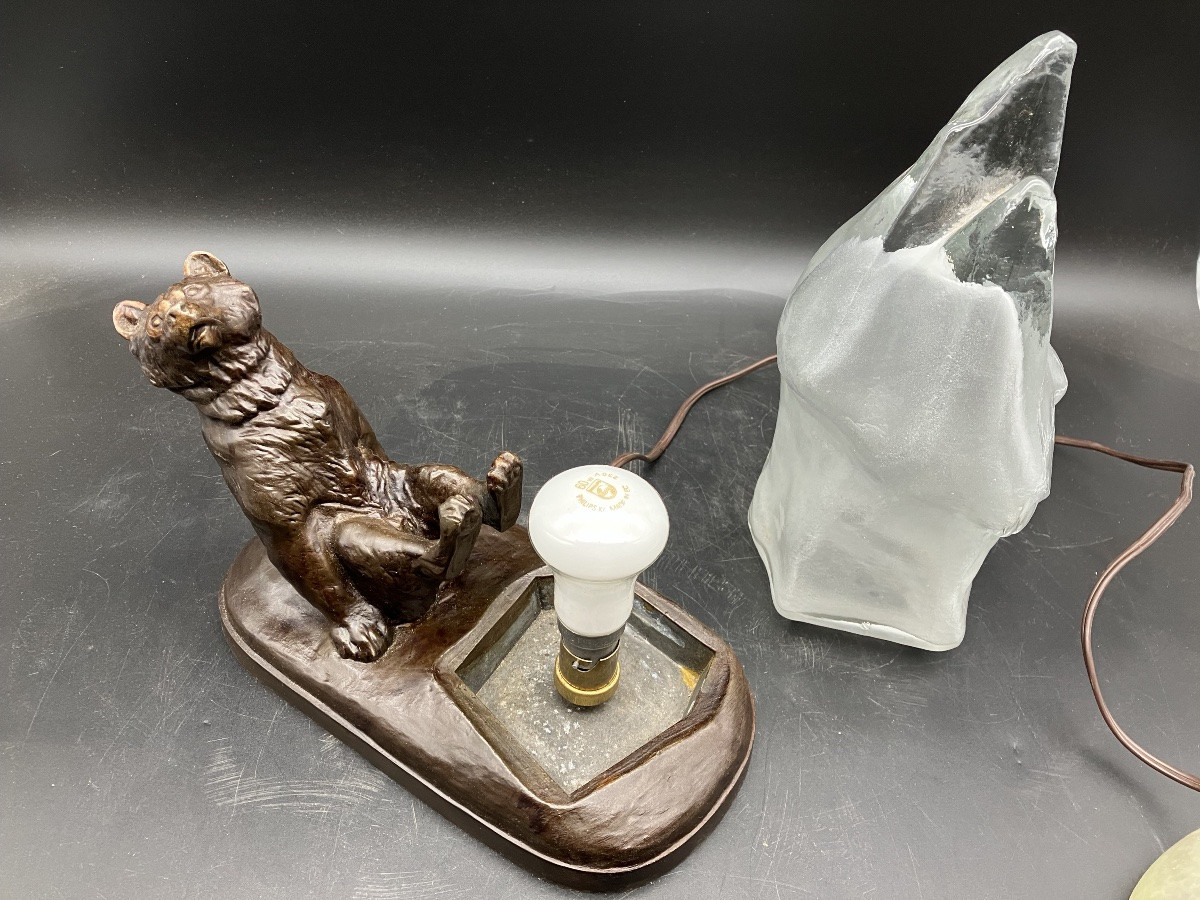 Thomas Cartier Art Deco Polar Bear Lamp In Patinated Spelter -photo-3