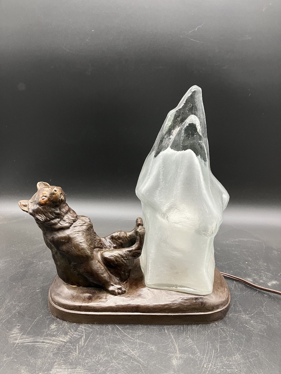 Thomas Cartier Art Deco Polar Bear Lamp In Patinated Spelter -photo-6