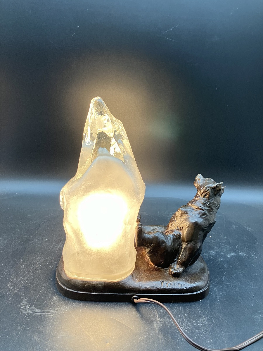 Thomas Cartier Art Deco Polar Bear Lamp In Patinated Spelter -photo-8