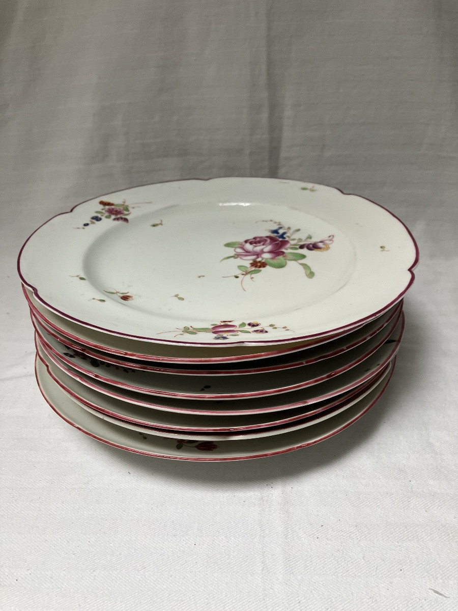 Niderviller Conte De Custine Porcelain 18th Century Set Of 8 Plates With Flower Decor -photo-2