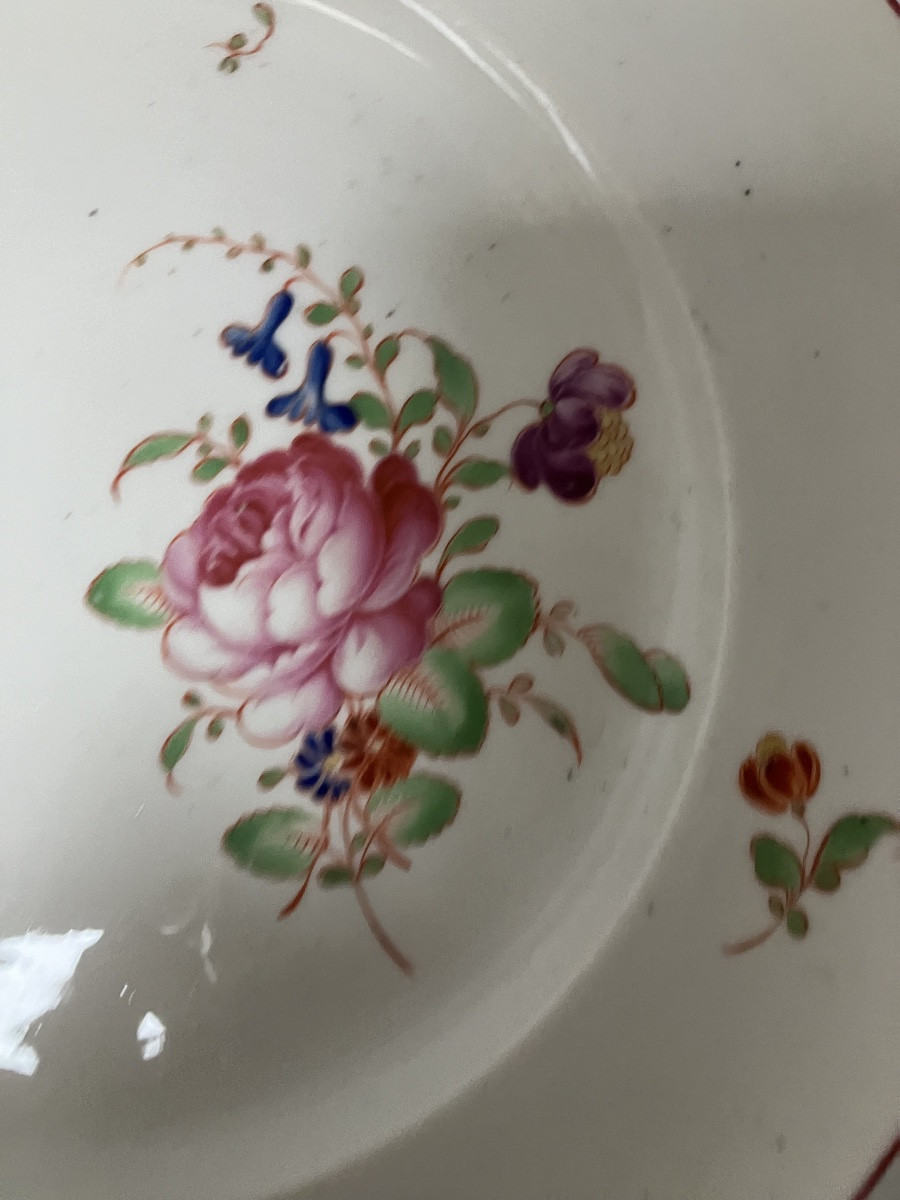 Niderviller Conte De Custine Porcelain 18th Century Set Of 8 Plates With Flower Decor -photo-3