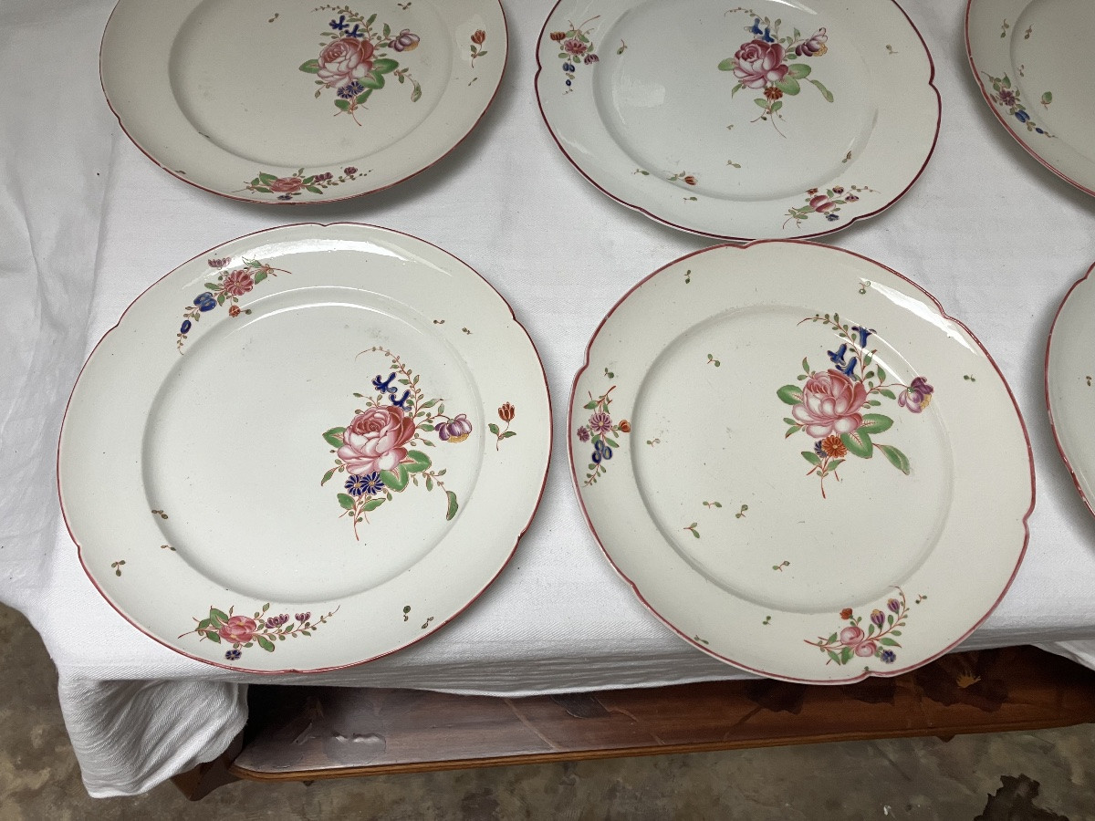 Niderviller Conte De Custine Porcelain 18th Century Set Of 8 Plates With Flower Decor -photo-3