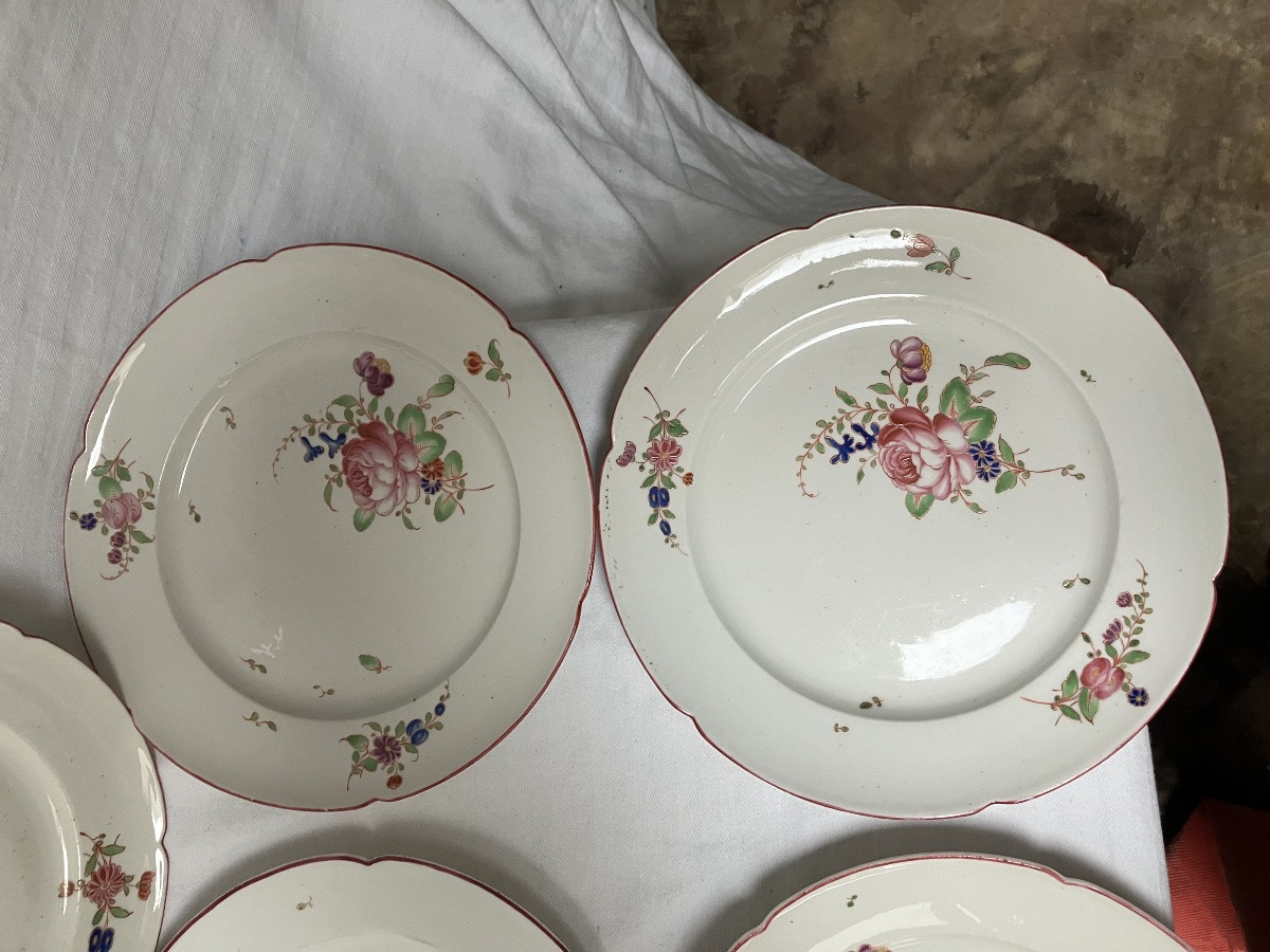 Niderviller Conte De Custine Porcelain 18th Century Set Of 8 Plates With Flower Decor -photo-4