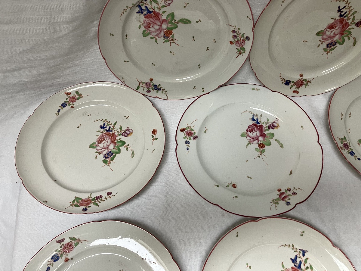 Niderviller Conte De Custine Porcelain 18th Century Set Of 8 Plates With Flower Decor -photo-5