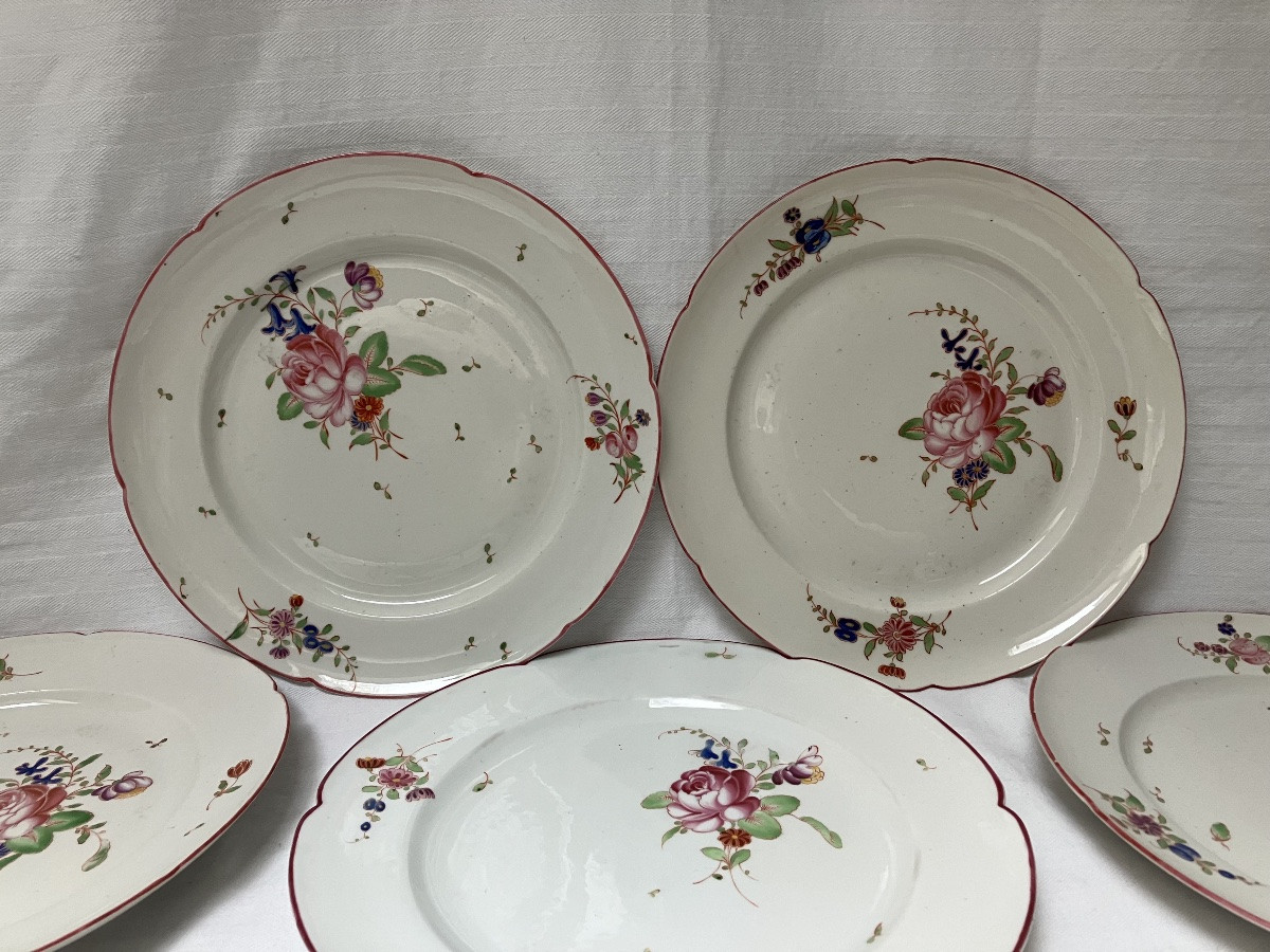 Niderviller Conte De Custine Porcelain 18th Century Set Of 8 Plates With Flower Decor -photo-6