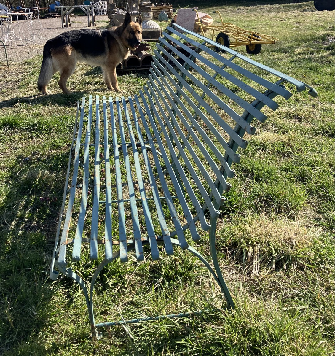 Iron Garden Bench With Metal Slats -photo-4