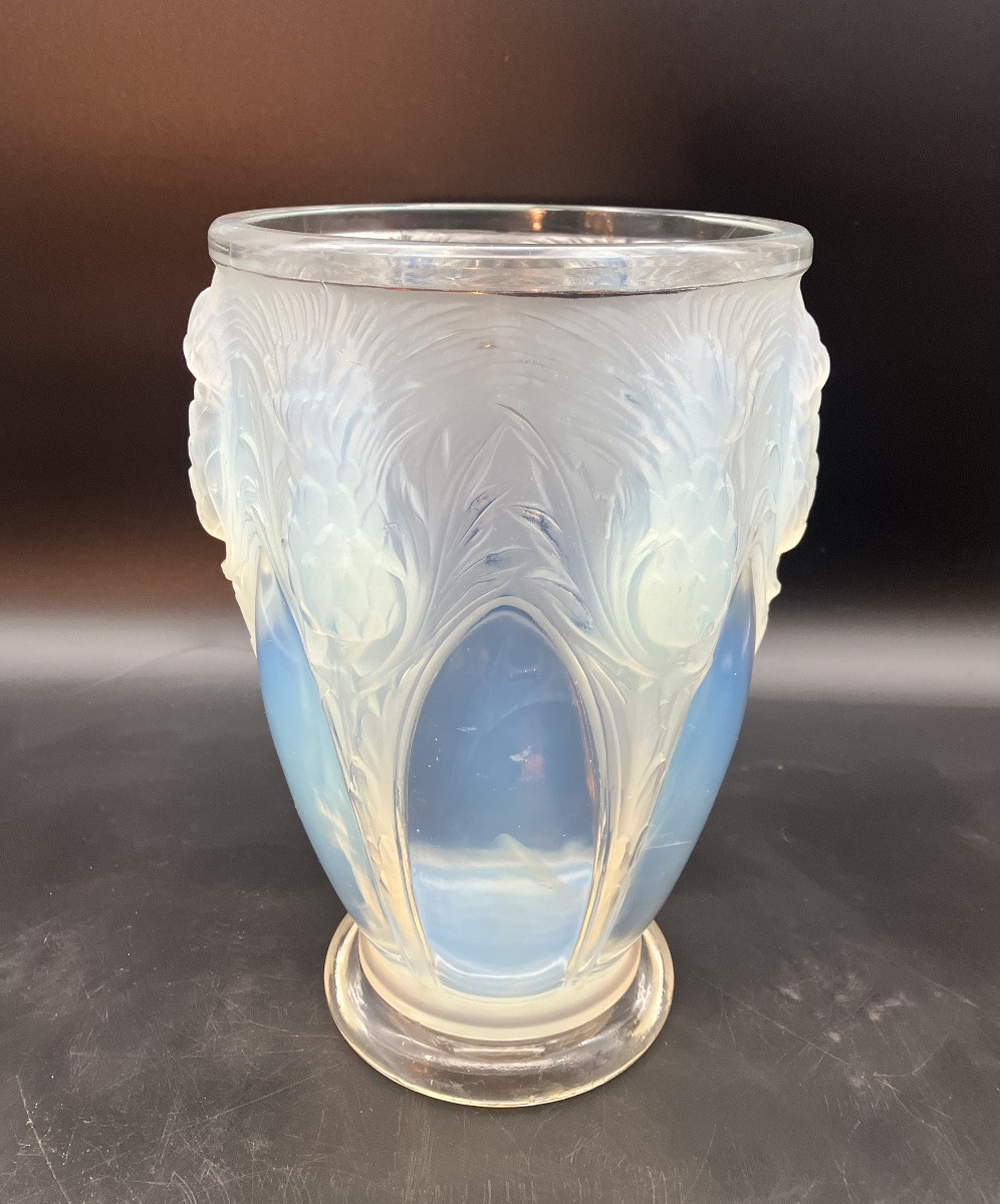 Verlys Grand Vase Art Nouveau Aux Chardons Verre  Opalescent -photo-5