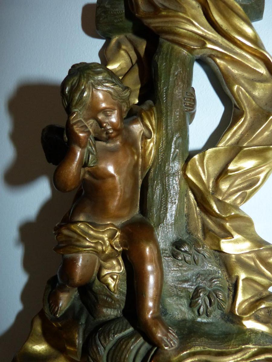 Great Clam In Bronze Putti XIXth S Three Patinas-photo-2