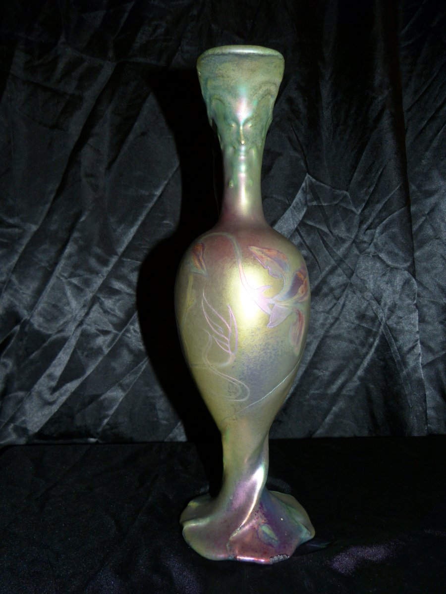 Delphin Massier Vallauris Art Nouveau Pitcher In Iridescent Ceramic-photo-4