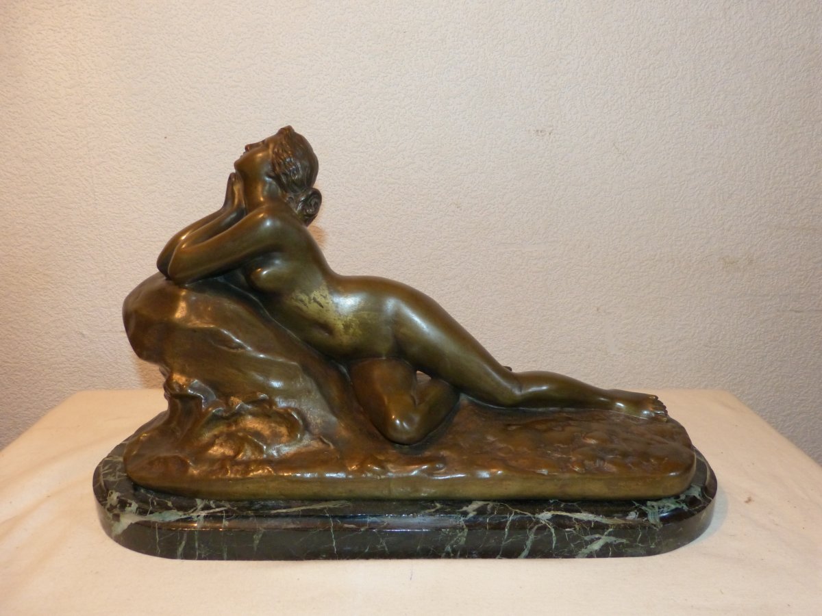 Bronze Art Nouveau Baigneuse Sur Un Rocher Loreleï