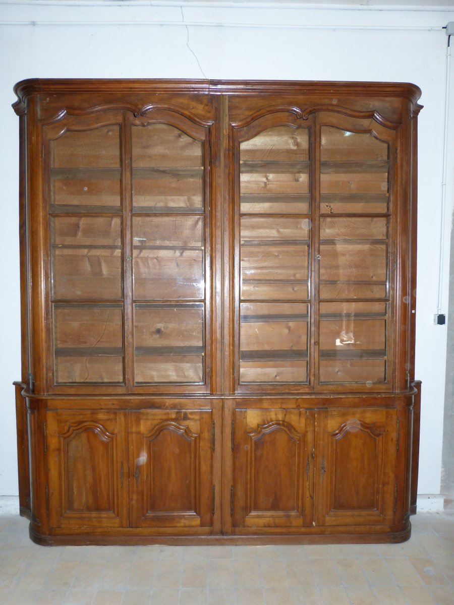 Large Woodwork Library 8 Doors Fruit Wood 19th