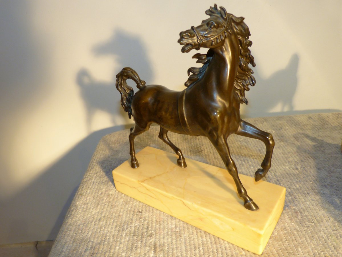 Paire De Bronzes Chevaux Sur Socles Marbre-photo-3