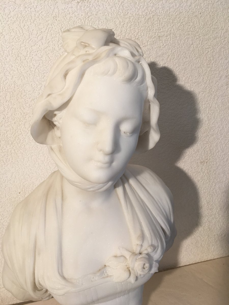 After Greuze, Marble Signed Cana, 19 Th Century -photo-2