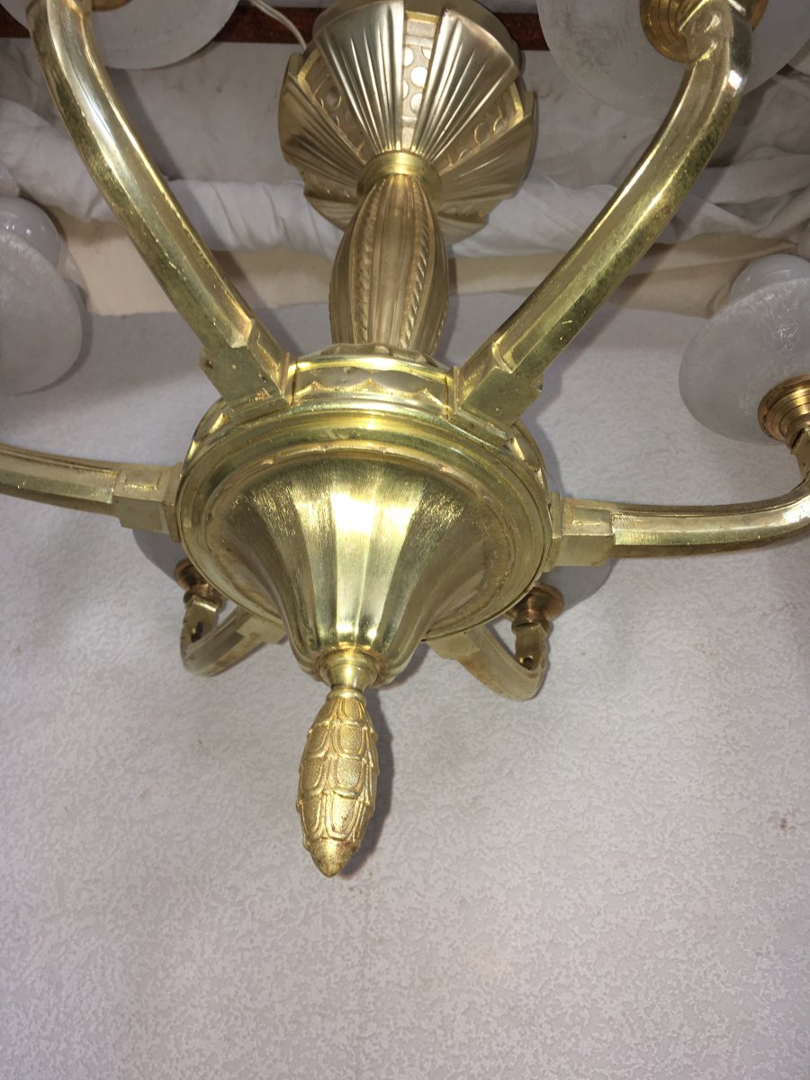 Daum Chandelier Art Deco Bronze And Frosted Glass-photo-4