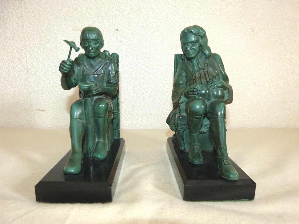 Max Le Verrier Pair Of Savetier And Financial Bookends-photo-3