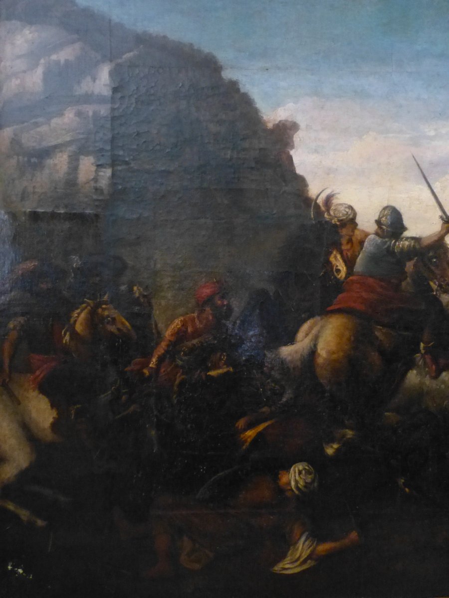 Choc De Cavalerie , 17ème , 99 X 152 Cm, Bataille Entre Armée Ottomane Et Chrétienne -photo-4