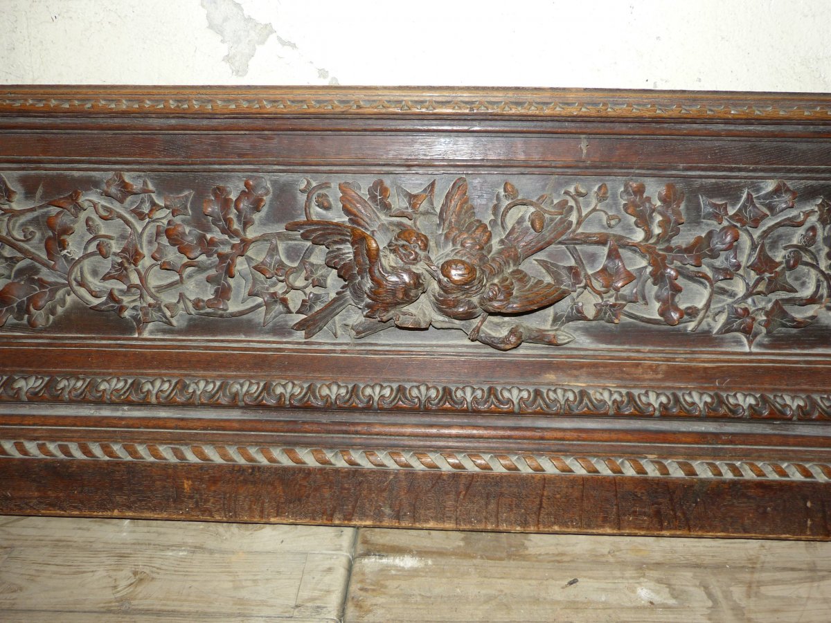 Traverse In Oak Carved With Birds And 19th Foliage 160 Cm-photo-1