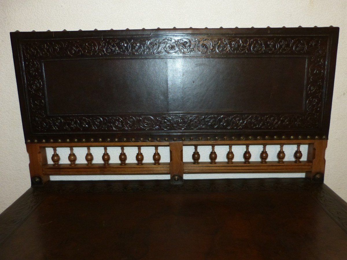 Small Leather Billiard Bench, Walnut Nineteenth-photo-4