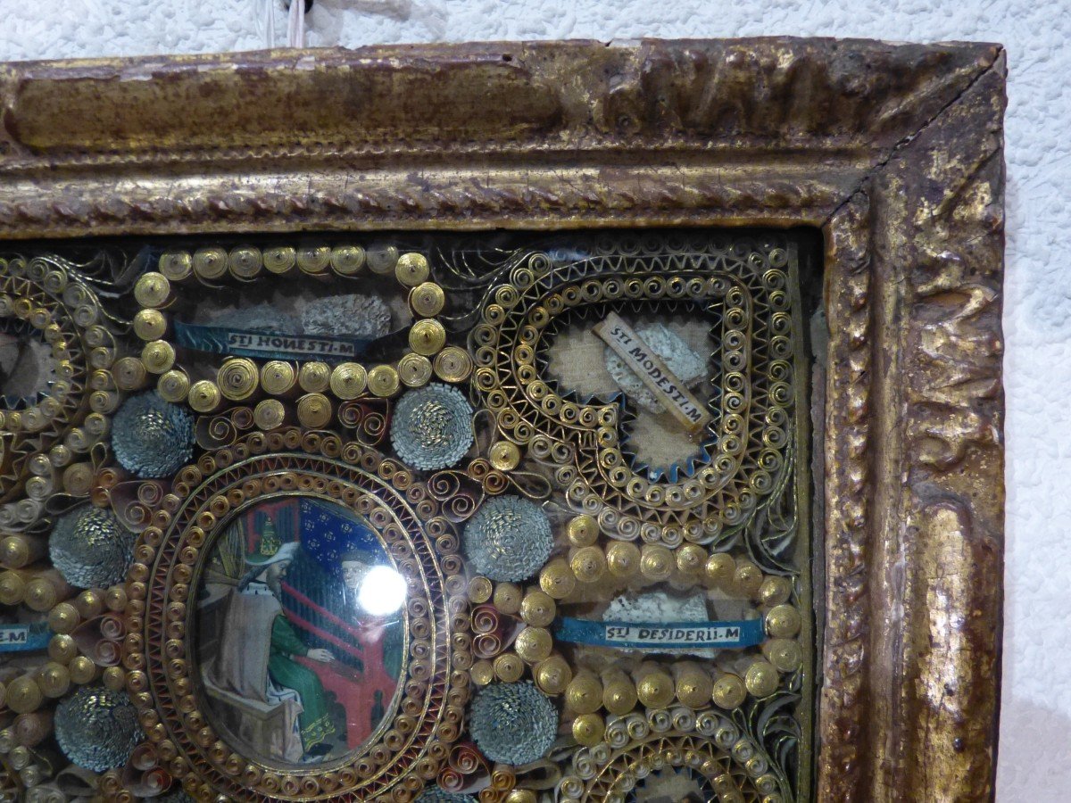 Rare Reliquary With Paperolles And Central Gouache 18th-photo-2