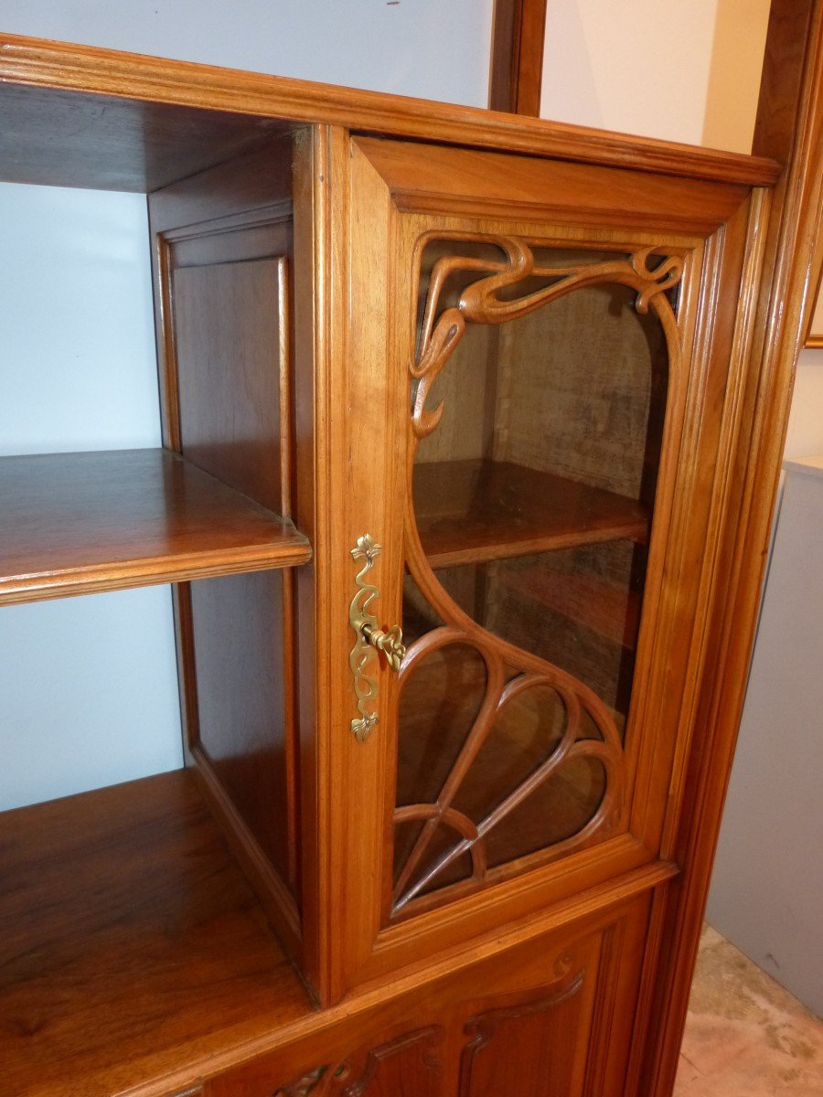 Small Art Nouveau Walnut Display Shelf Cabinet-photo-1