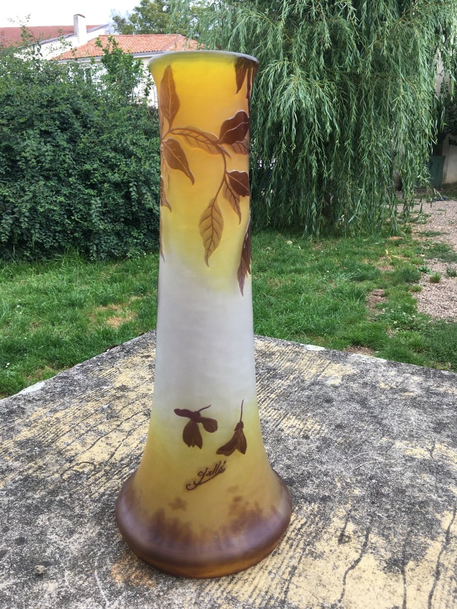 Émile Gallé, Large Art Nouveau Vase 46 Cm With Wisteria, Elephant Foot-photo-4