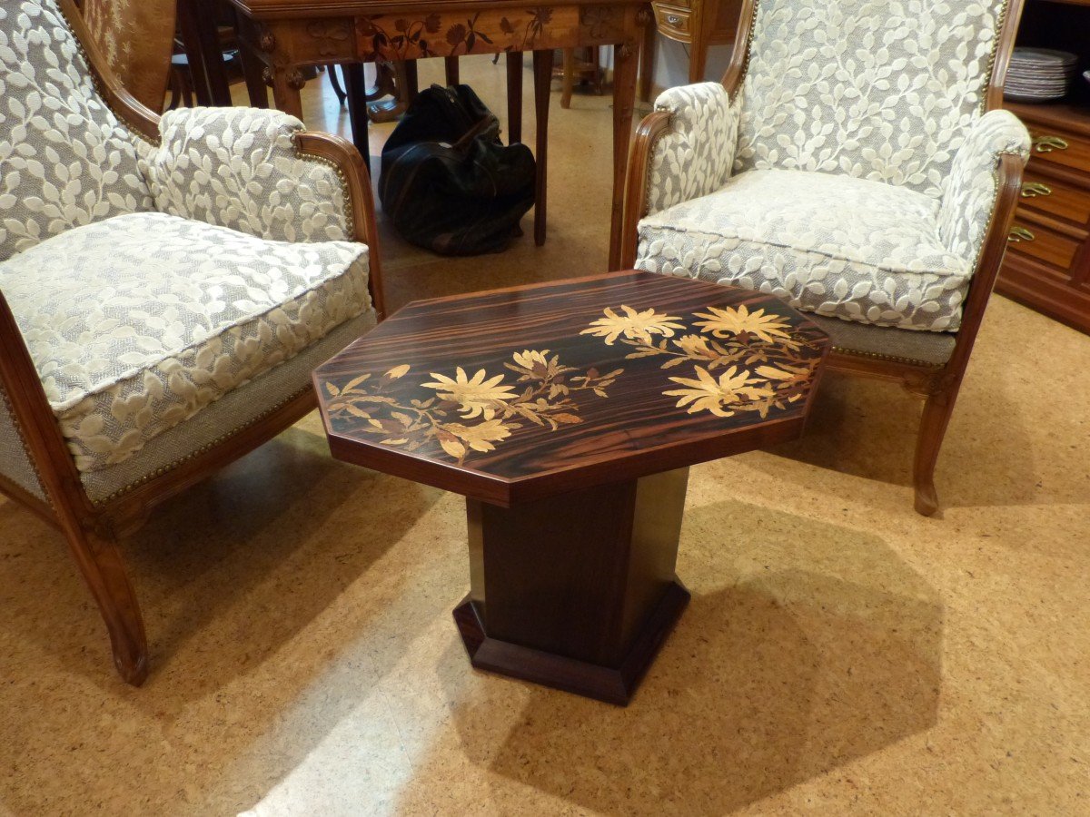 Emile Gallé , Table Basse Art Nouveau Décor Japonisant