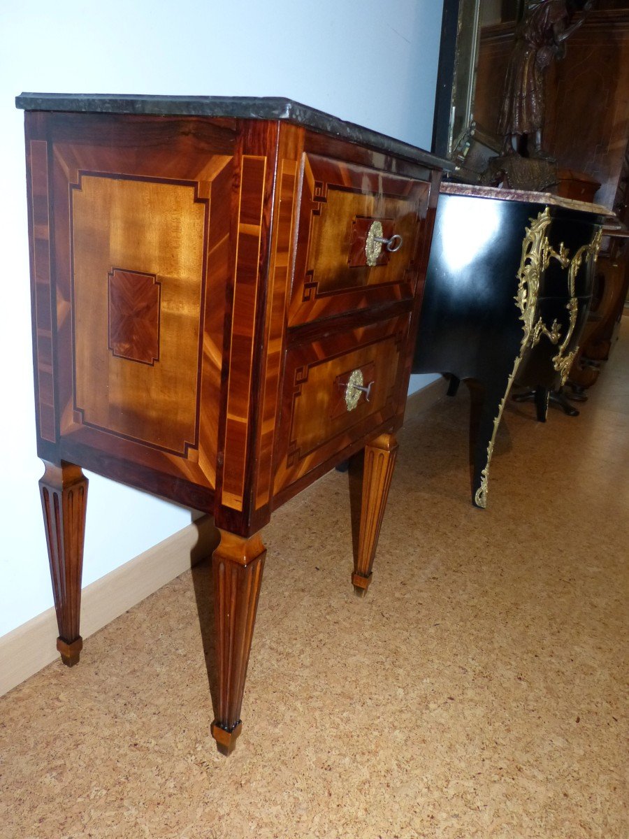 Very Small Commode Louis XVI Period Marquetry 54 Cm Marble Top-photo-4