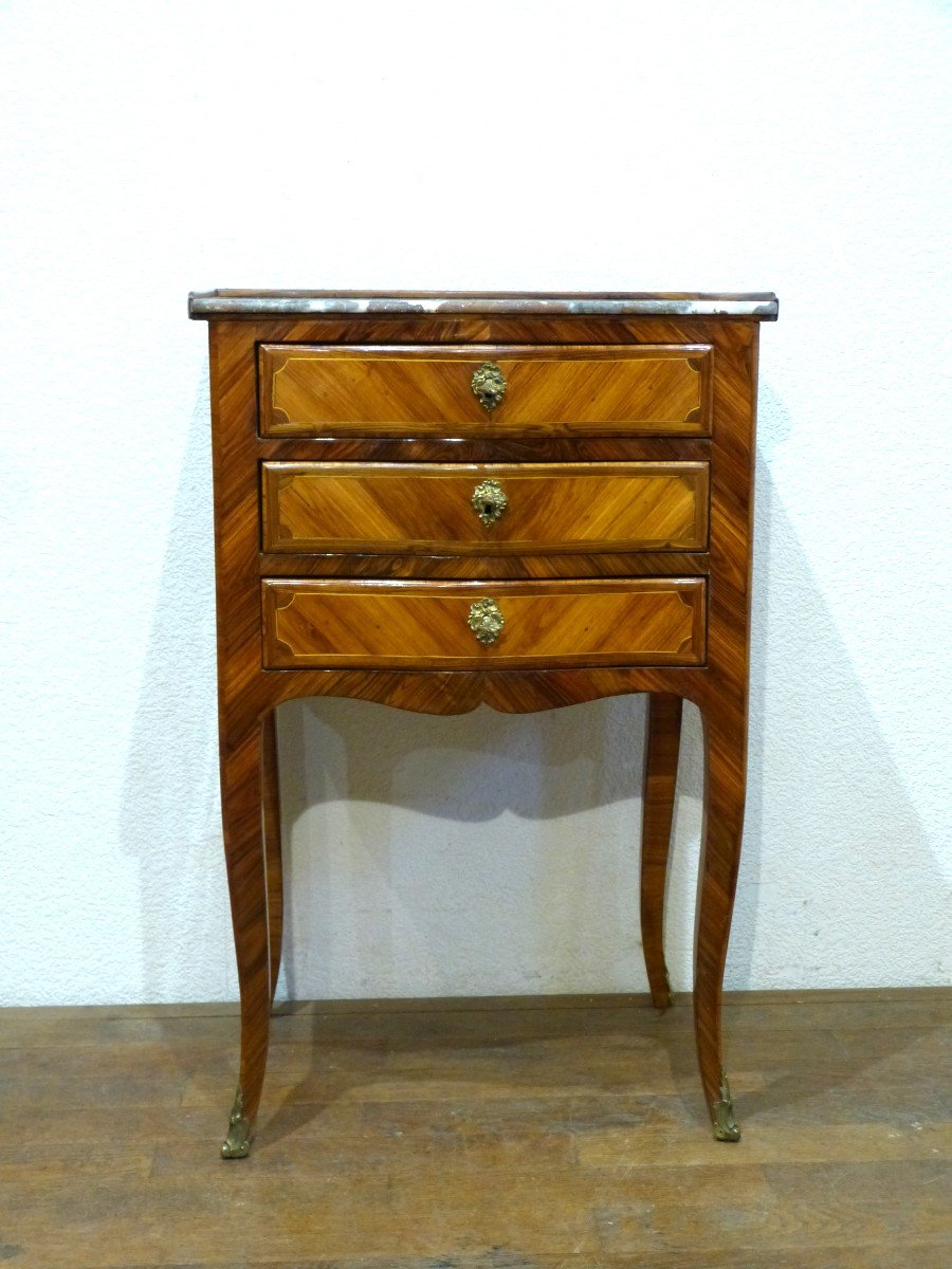 Small Chest Of Drawers Louis XV Period In Marquetry-photo-3