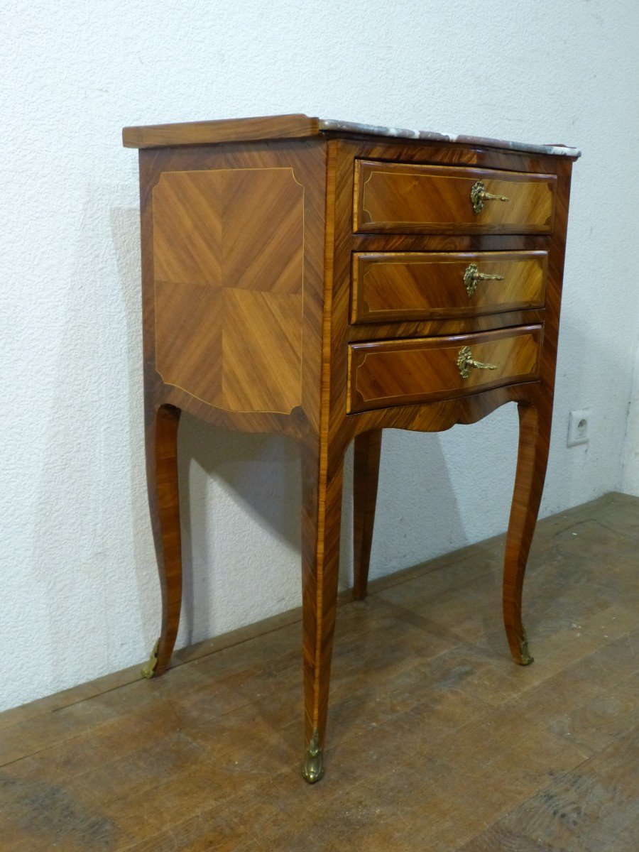 Small Chest Of Drawers Louis XV Period In Marquetry-photo-4