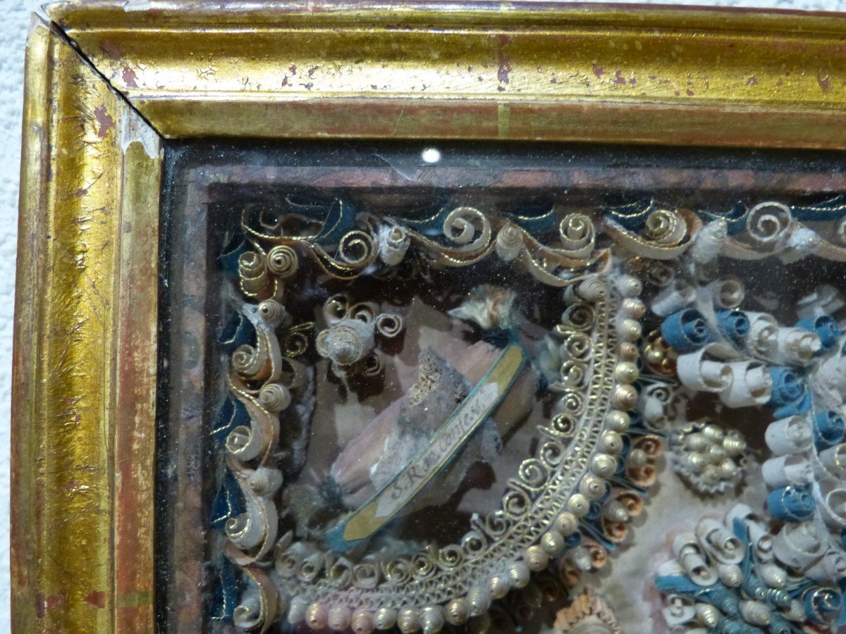 Virgin And Child Reliquary In Paperolles, 18th C.-photo-3