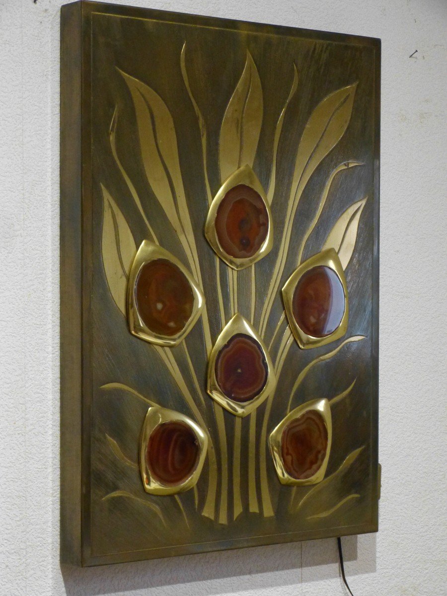 Willy Daro, Light Panel In Metal And Agates Wall Lamp-photo-3