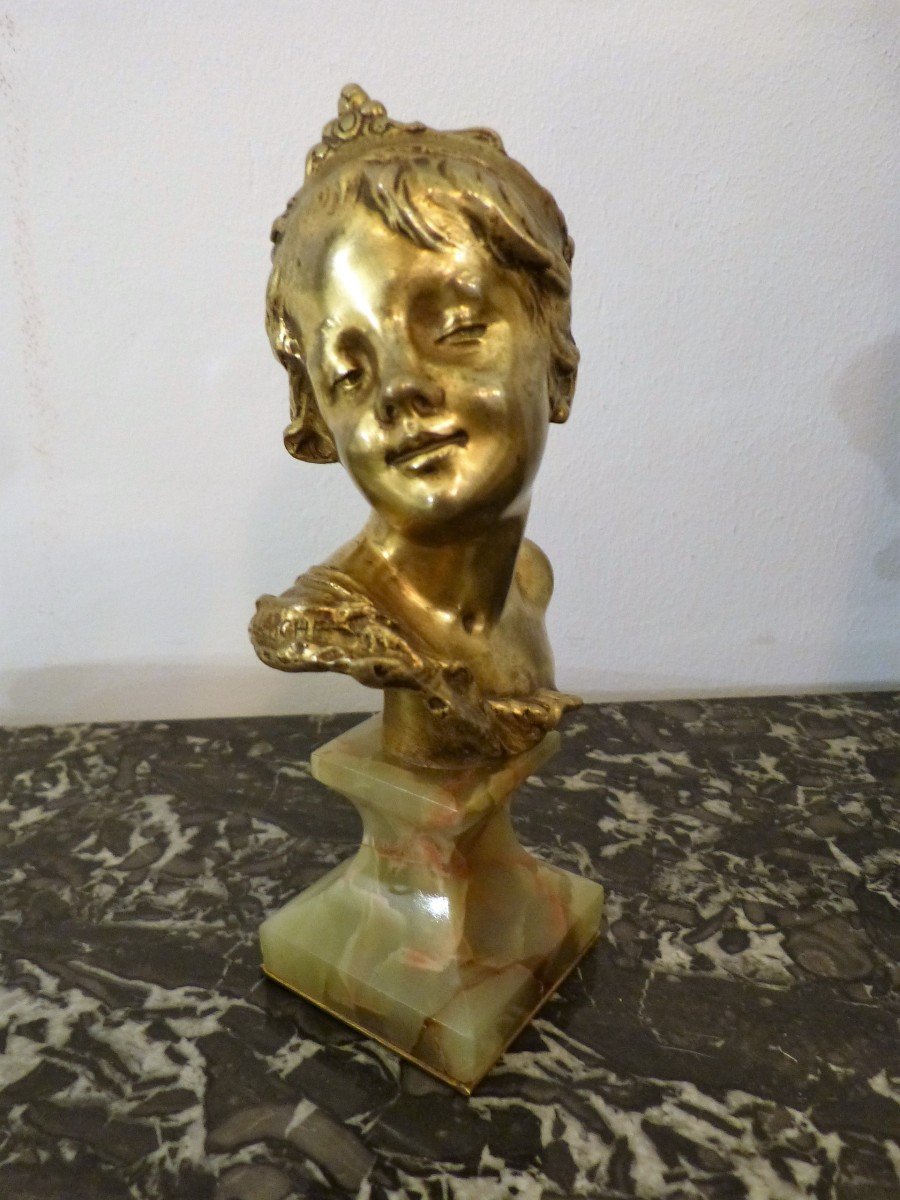 Raoul Larche, Bronze Doré, Buste De l'Enfant Roi, Siot Fondeur-photo-3