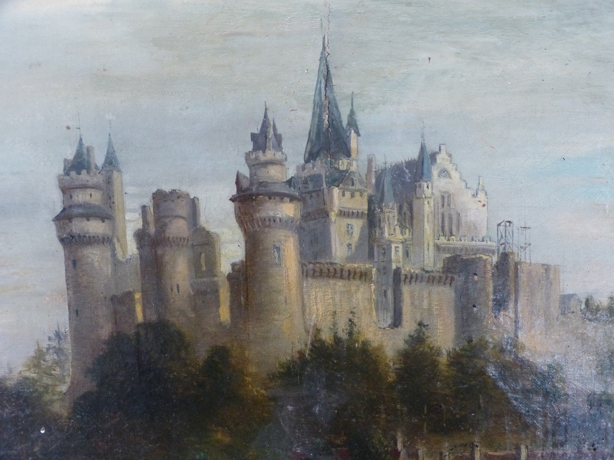 Painting 19th Landscape At The Castle 77 X 92 Cm-photo-4