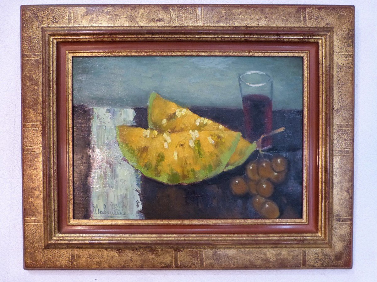 Eugène Bouboulène, Nature Morte Au Melon Et Raisins