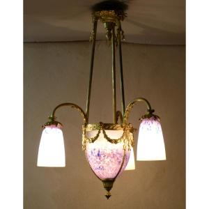 Schneider Beautiful Chandelier Art Nouveau Gilt Bronze