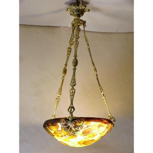 Daum Chandelier Ceiling Lamp Vase Art Nouveau Engraved Poplar