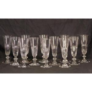 Rare Series Of 12 Champagne Flutes In Cut Crystal 19th