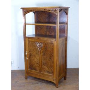 Gauthier Poinsignon Small Serving Cabinet In Walnut With Art Nouveau Roses