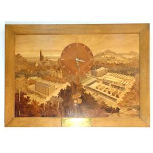 Panneau Marqueterie Horloge Vedette Fabrique Carillon Usine Straub Saverne Alsace