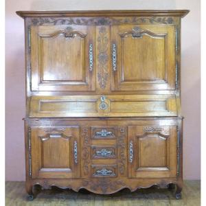 Buffet Louis XV à Abattant Incliné Lorrain En Chêne Début XIXème Fleuri Région De Nancy