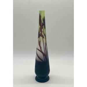 émile Gallé, Vase Art Nouveau Iris Et Nénuphar Aquatique 