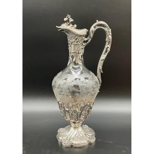 Ewer In Engraved Crystal And Silver Minerva