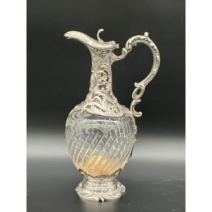 Beautiful Crystal And Silver Ewer Minerva Goldsmith H&h 19th Century