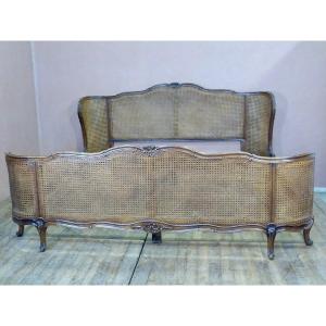 Huge Louis 15 Style Walnut Bed Cane King Size Width 200