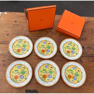 Set Of 6 Hermès La Siesta Porcelain Plates In Their Original Box 