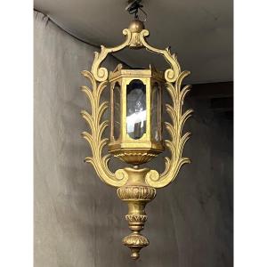 Large 19th Century Gilded Wooden Lantern 1 Meter 