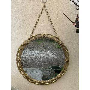 Art Deco Round Mirror In Gilded Bronze 60 Cm Diameter 