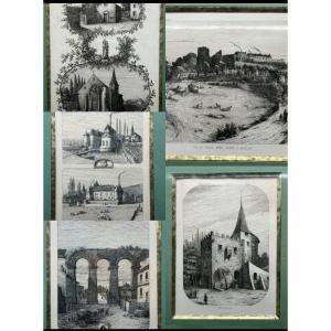 Series Of 5 Framed Engravings Views Of The Surroundings Of Metz