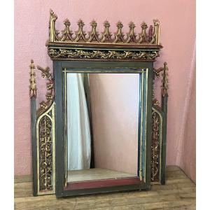 Miroir De Style Gothique En Bois Polychrome 124 X 100 Cm